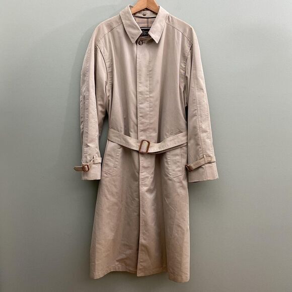 VTG Christian Dior Monsieur Trench Coat Mens 42L Beige Belted Lined Raincoat 80s - Picture 1 of 16